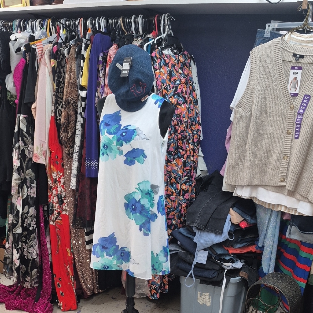 Floral Midi Dress - Blue and White